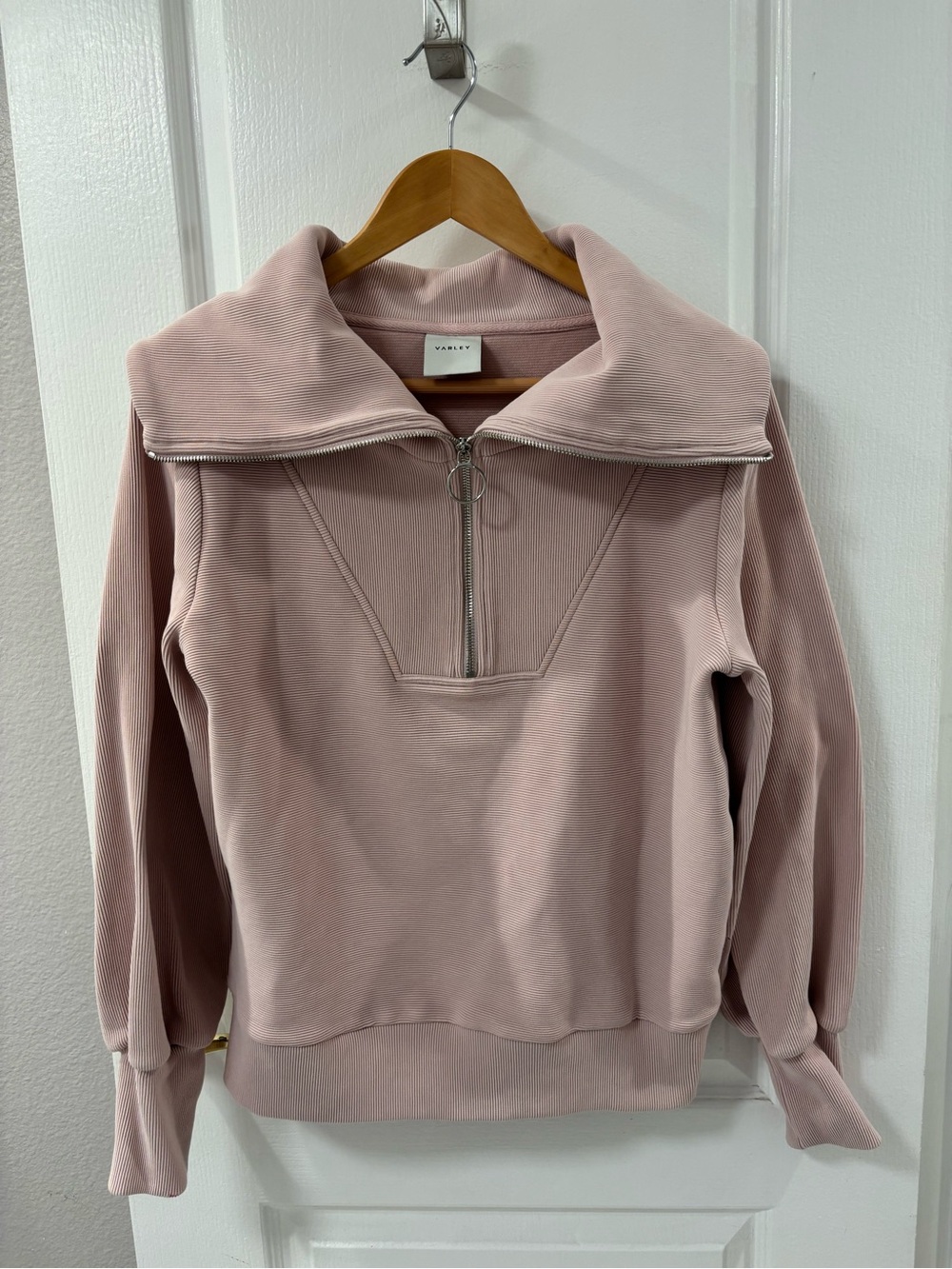 Varley Vine Half Zip Pullover Dusty Pink Ottoman Fabric Long Sleeve Sweatshirt - Picture 3 of 16